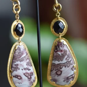 Diablo Organics faceted Black Obsidian and Painted Jasper dangles