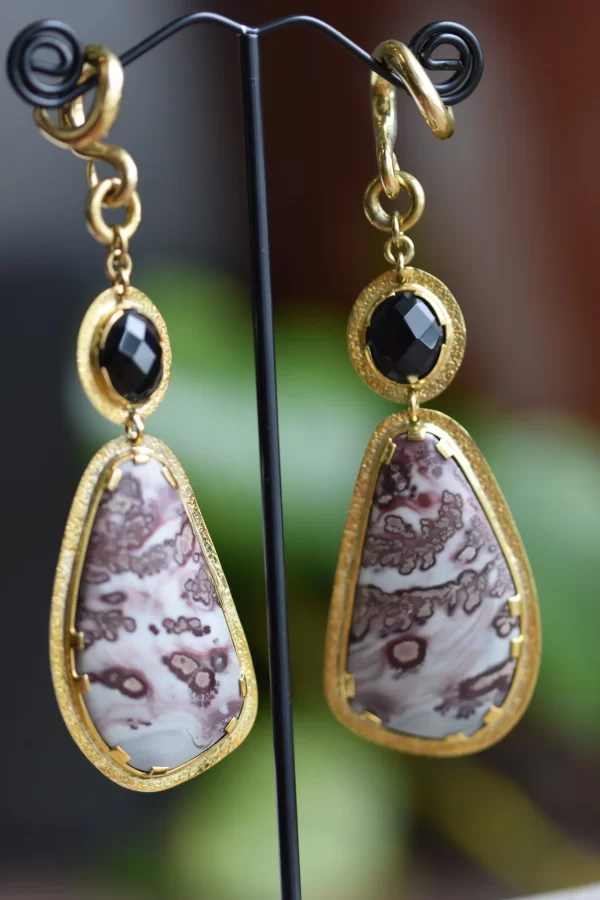 Diablo Organics faceted Black Obsidian and Painted Jasper dangles