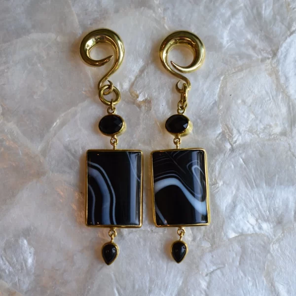 Diablo Brass & Obsidian ear weights