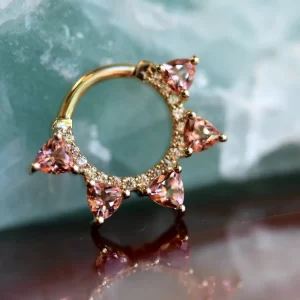 B.V.L.A. Alpha Hinge Ring with Champagne CZ's and Peach Topaz