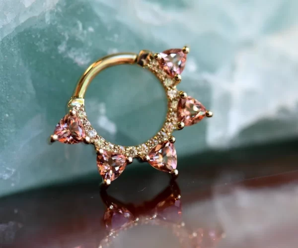 B.V.L.A. Alpha Hinge Ring with Champagne CZ's and Peach Topaz