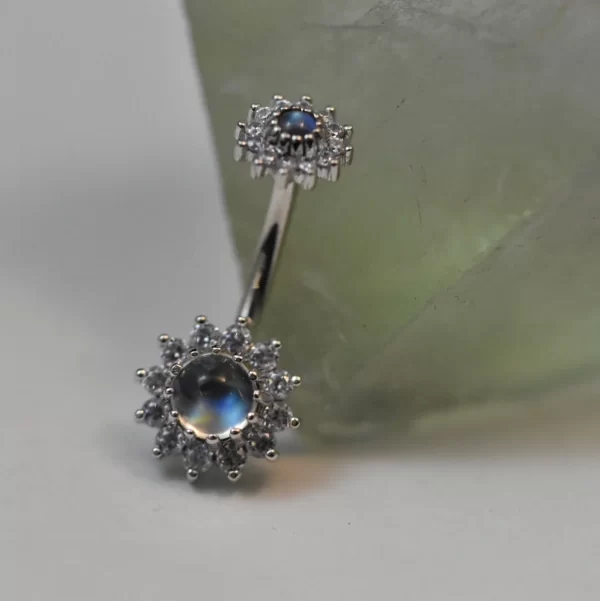 BVLA Rose Navel with Rainbow Moonstone and Lavender Swarovskis