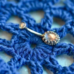 BVLA Oval Crown Navel with Rainbow Moonstone